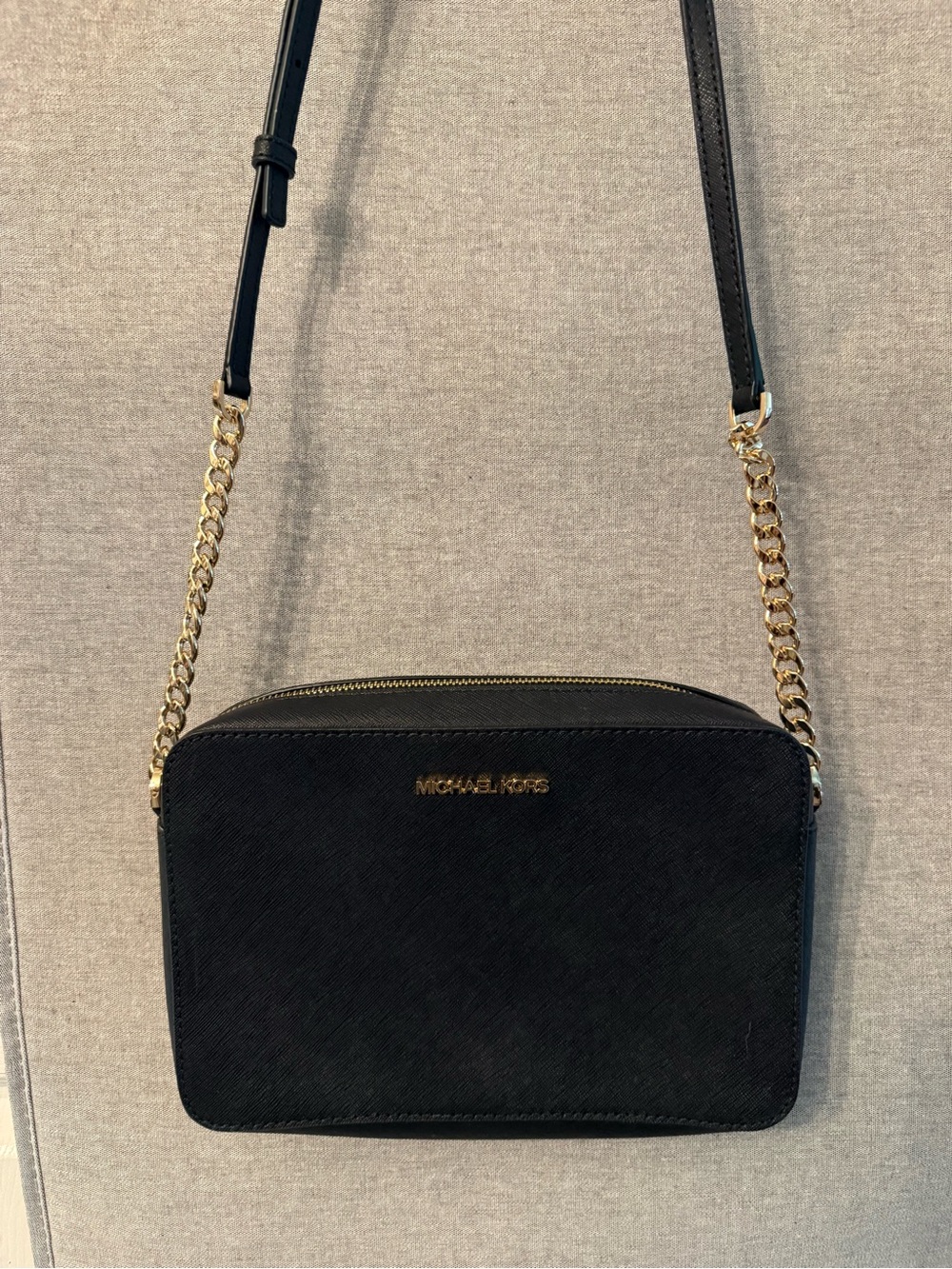 Michael Kors Black Crossbody with Gold Chain Detail